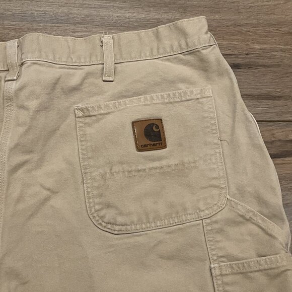 Men's VTG Carhartt Duck Canvas Carpenter Shorts SZ 42x9 Beige B25 WET Y2K - Picture 8 of 8